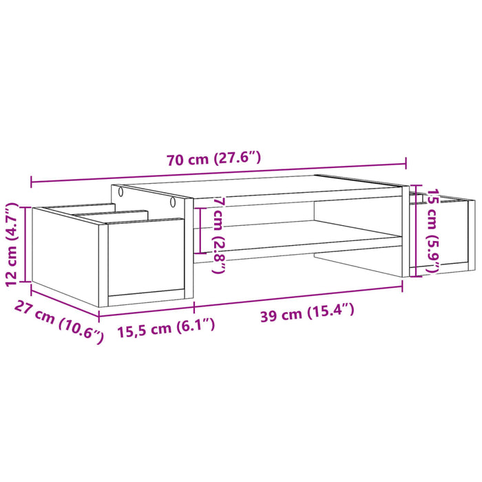 Suport monitor cu depozitare, negru, 70x27x15cm, lemn prelucrat WALTI