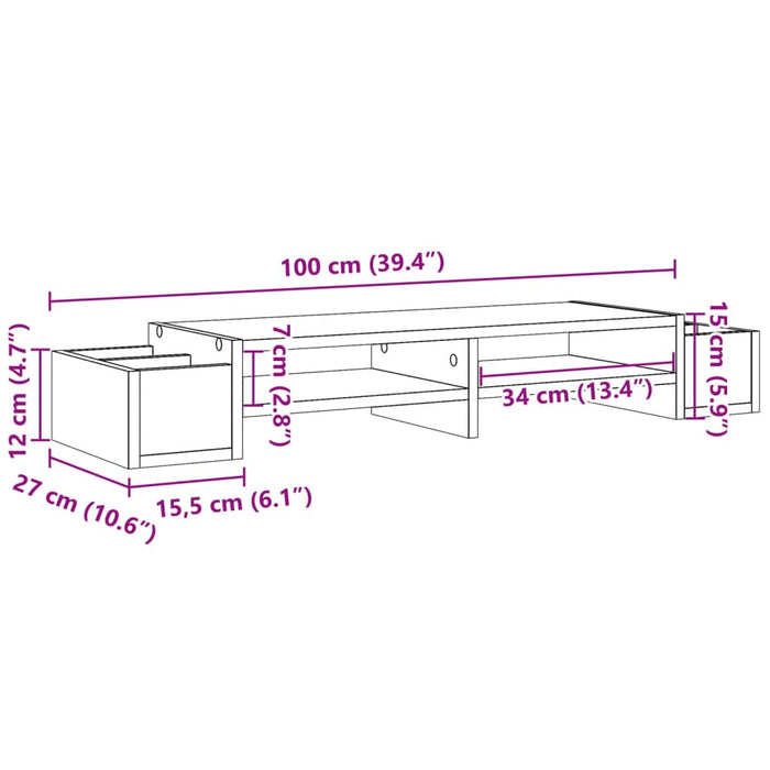 Suport monitor cu depozitare negru 100x27x15 cm lemn prelucrat WALTI