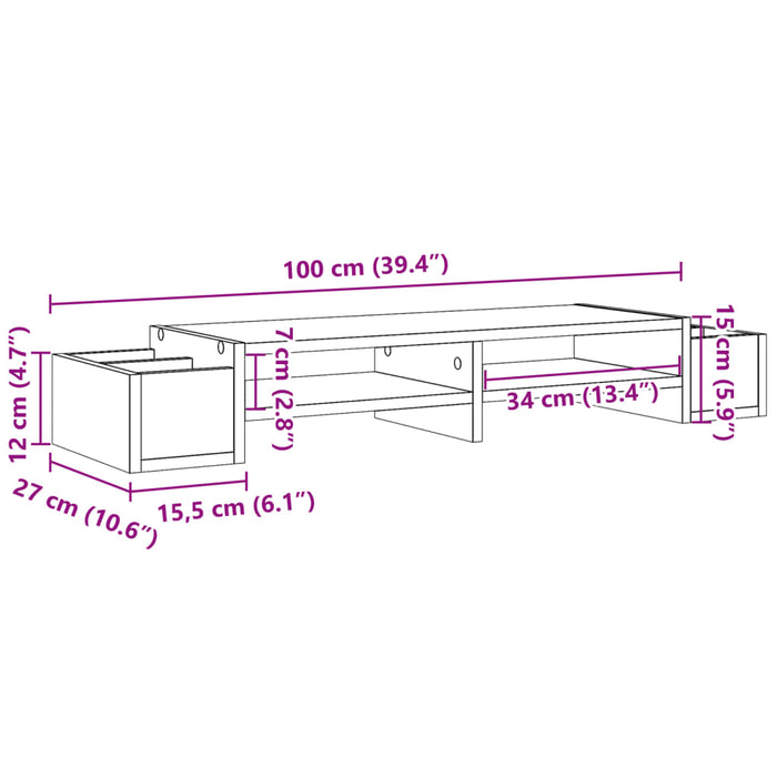 Suport monitor cu depozitare, stejar sonoma, 100x27x15 cm, lemn WALTI