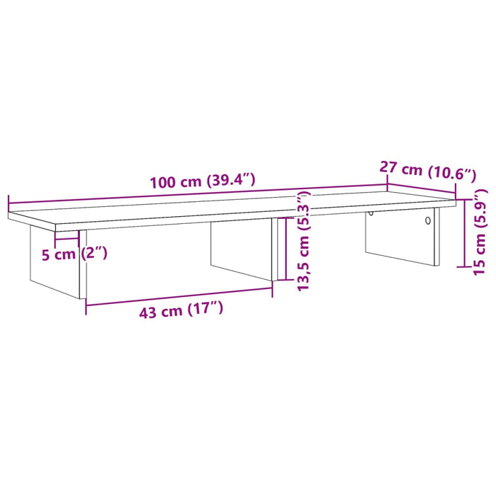 Suport de monitor, stejar fumuriu, 100x27x15 cm, lemn compozit WALTI