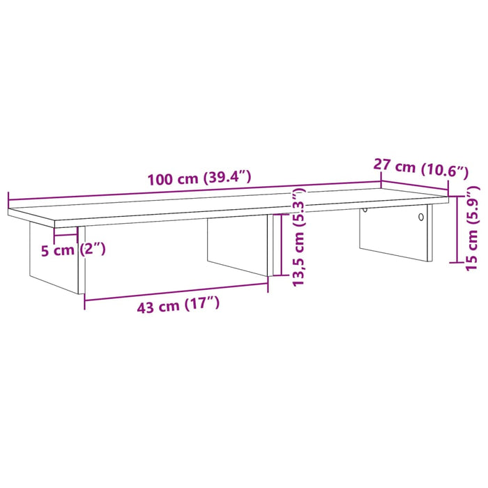 Suport monitor, sonoma gri, 100x27x15 cm, lemn prelucrat WALTI