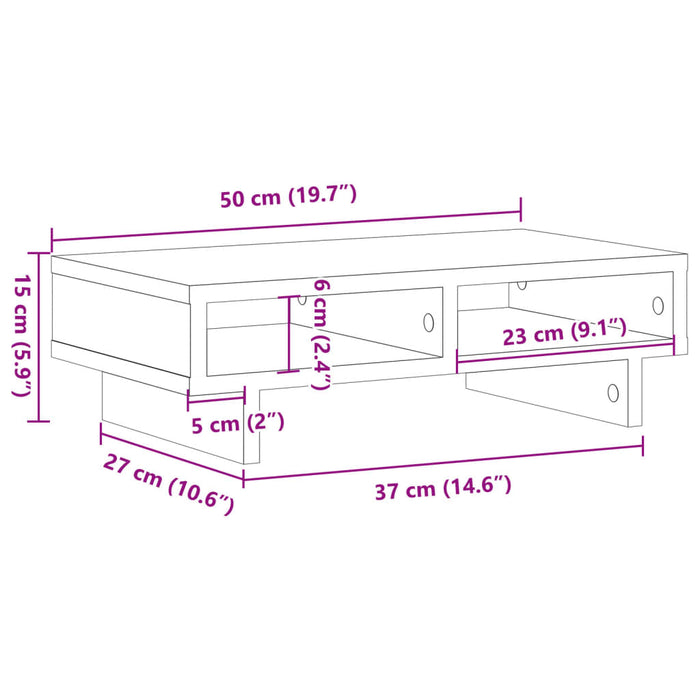 Suport de monitor, gri beton, 50x27x15 cm, lemn prelucrat - WALTI WALTI