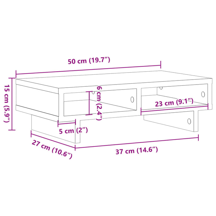 Suport de monitor, stejar fumuriu, 50x27x15 cm, lemn compozit WALTI