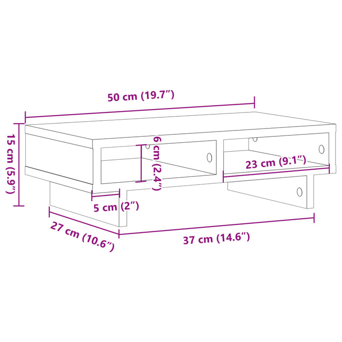 Suport de monitor, stejar maro, 50x27x15 cm, lemn prelucrat WALTI