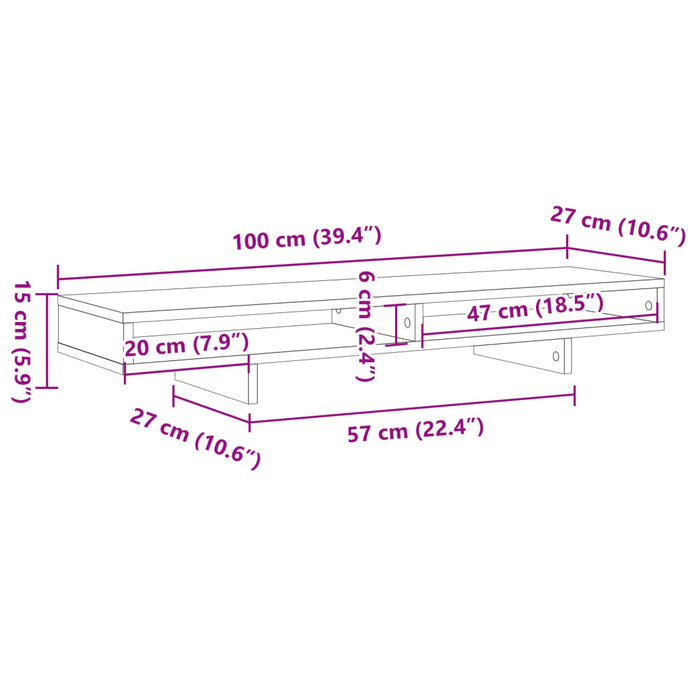 Suport monitor, lemn vechi, 100x27x15 cm, lemn prelucrat - WALTI WALTI