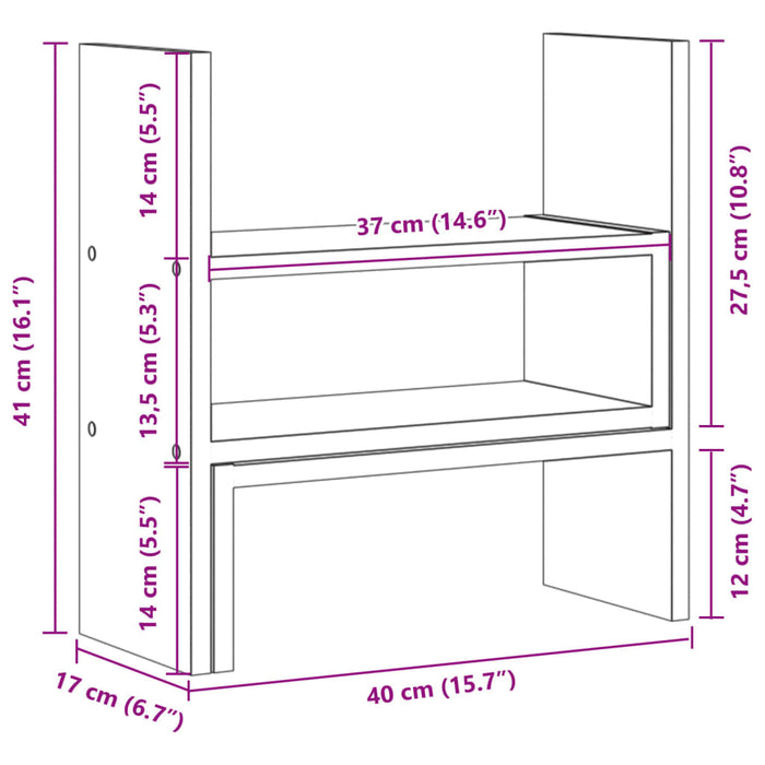 Organizator birou, stejar fumuriu, 40x17x41 cm, lemn prelucrat WALTI