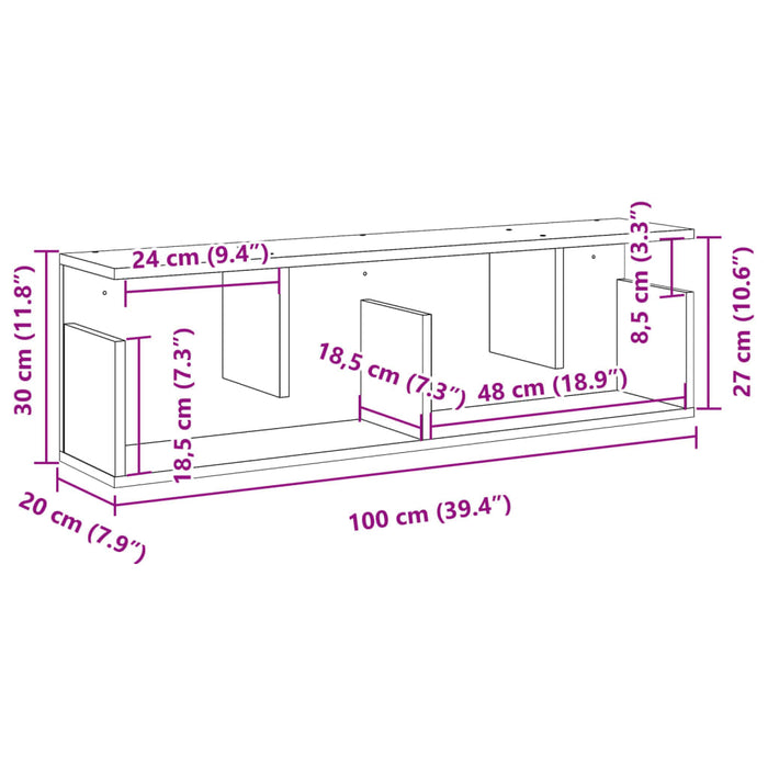 Dulap de perete, sonoma gri, 100x20x30 cm, lemn prelucrat - WALTI WALTI