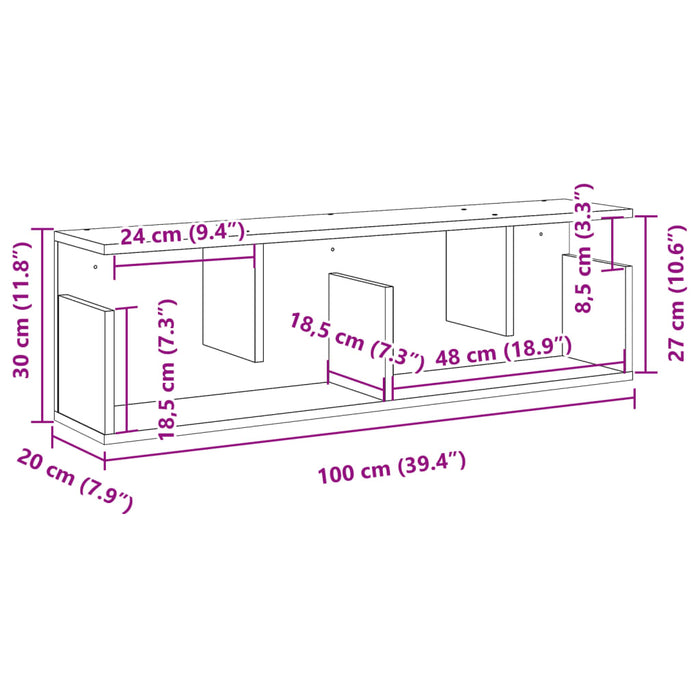 Dulap de perete, stejar artizanal, 100x20x30 cm, lemn prelucrat WALTI