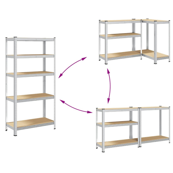Rafturi de depozitare cu 5 niveluri, 2 buc., argintiu oțel&lemn - WALTI WALTI