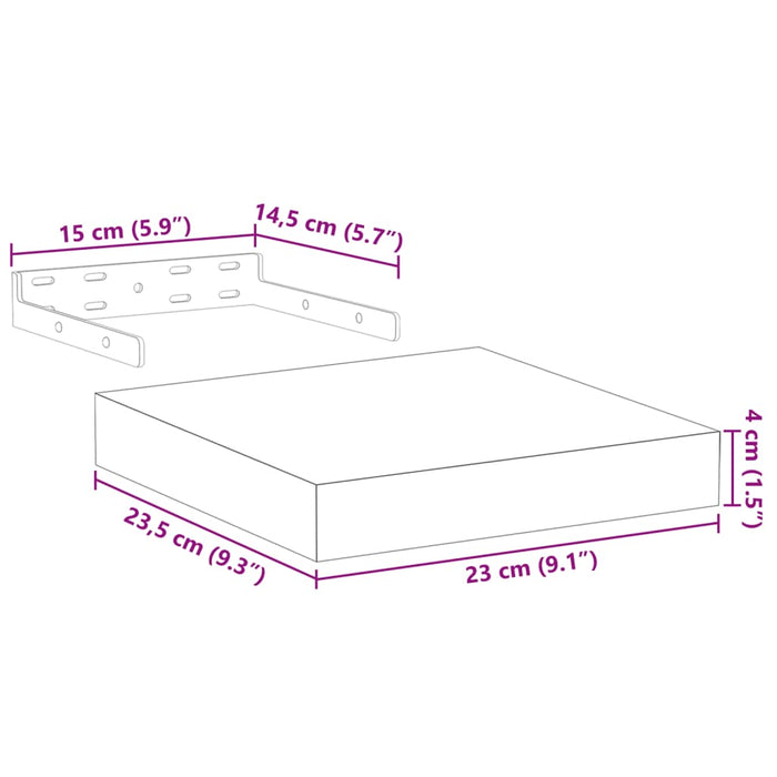 Rafturi plutitoare, 2 buc., 23x23,5x4 cm, lemn prelucrat - WALTI WALTI