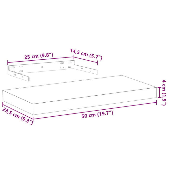 Rafturi plutitoare, 2 buc., 50x23,5x4 cm, lemn prelucrat - WALTI WALTI