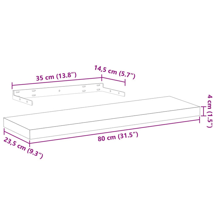 Rafturi plutitoare, 2 buc., 80x23,5x4 cm, lemn prelucrat - WALTI WALTI