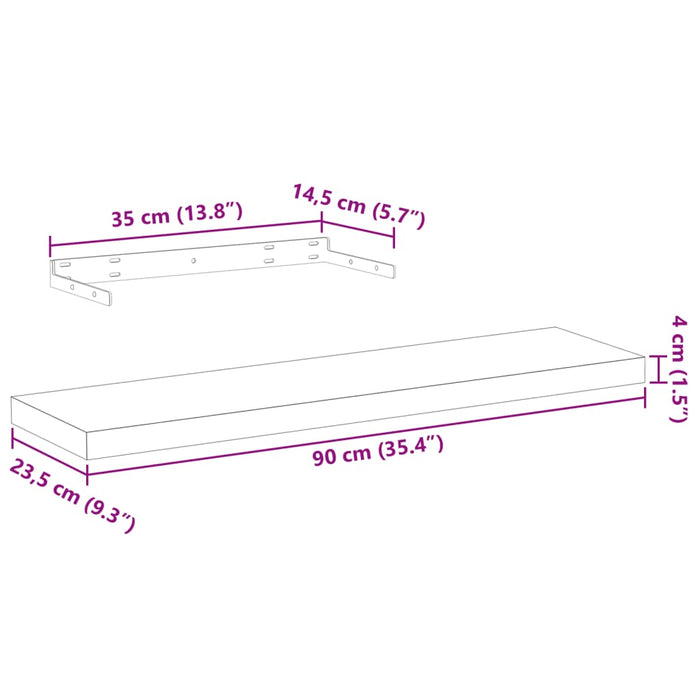 Rafturi plutitoare, 4 buc., 90x23,5x4 cm, lemn prelucrat - WALTI WALTI