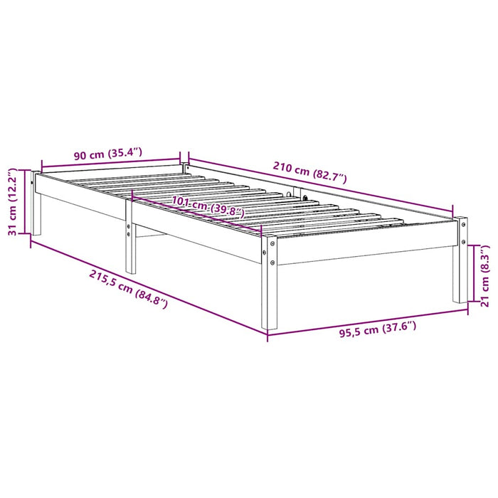 Cadru pat foarte lung fără saltea alb 90x210 cm lemn masiv pin WALTI
