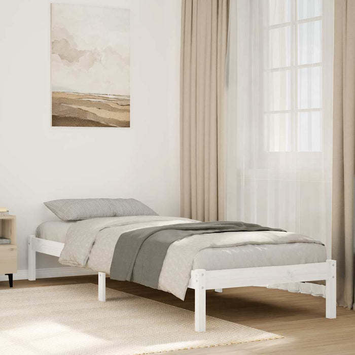 Cadru pat foarte lung fără saltea alb 90x210 cm lemn masiv pin WALTI