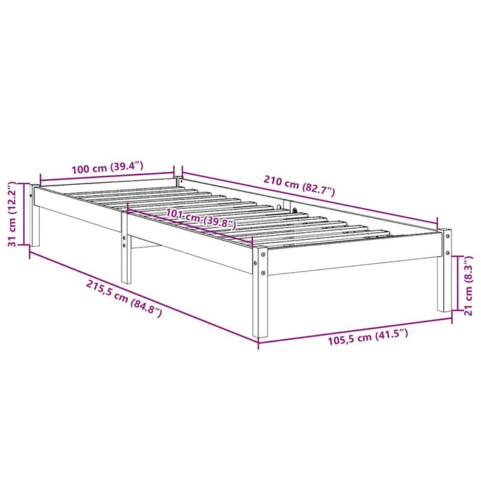 Cadru pat foarte lung fără saltea alb 100x210 cm lemn masiv pin WALTI