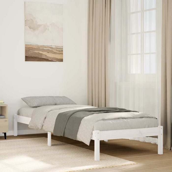 Cadru pat foarte lung fără saltea alb 100x210 cm lemn masiv pin WALTI