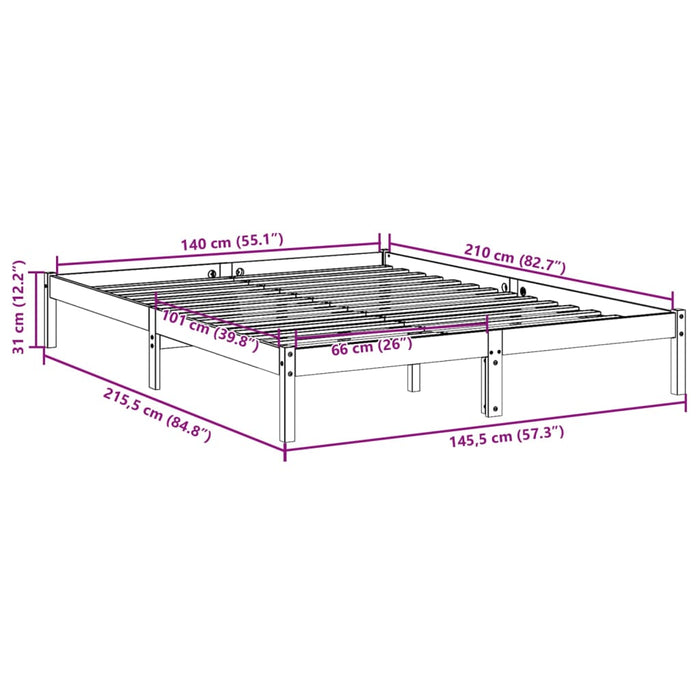 Cadru pat foarte lung fără saltea alb 140x210 cm lemn masiv pin - WALTI WALTI