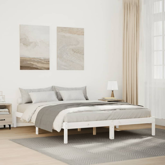 Cadru pat foarte lung fără saltea alb 140x210 cm lemn masiv pin - WALTI WALTI