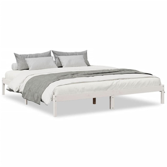 Cadru pat foarte lung fără saltea alb 200x210 cm lemn masiv pin WALTI