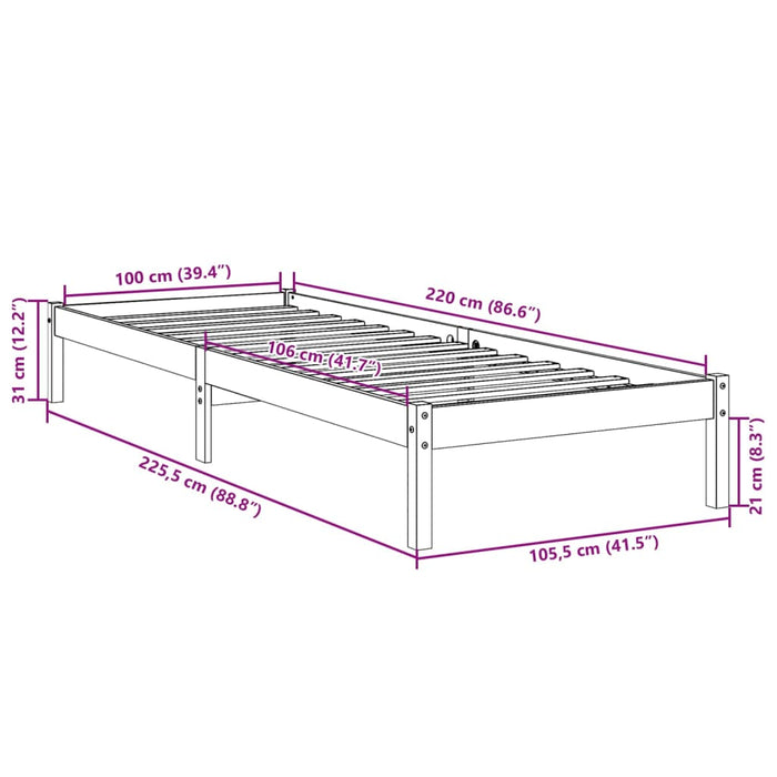 Cadru pat foarte lung fără saltea, 100x220 cm, lemn masiv pin - WALTI WALTI