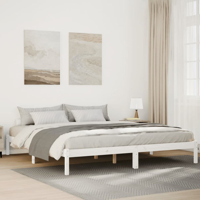 Cadru pat foarte lung fără saltea alb 180x220 cm lemn masiv pin - WALTI WALTI