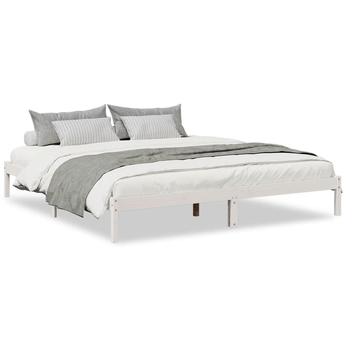 Cadru pat foarte lung fără saltea alb 200x220 cm lemn masiv pin - WALTI WALTI