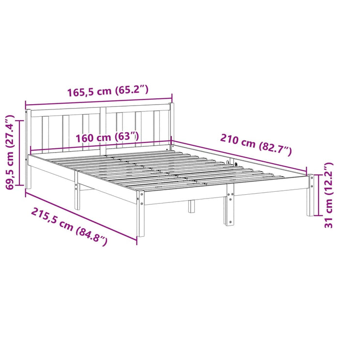 Cadru pat foarte lung fără saltea alb 160x210 cm lemn masiv pin - WALTI WALTI