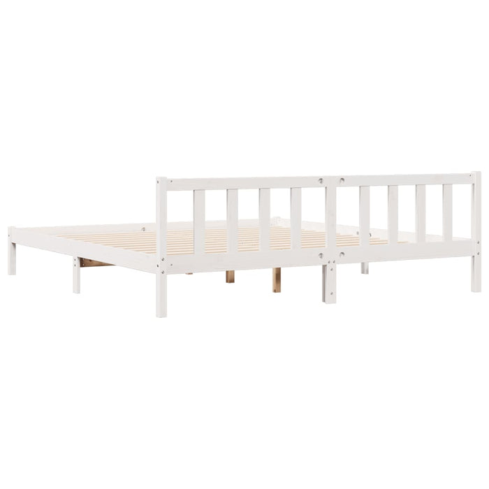 Cadru pat foarte lung fără saltea alb 200x220 cm lemn masiv pin - WALTI WALTI