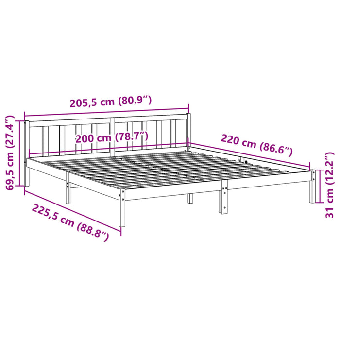 Cadru pat foarte lung fără saltea alb 200x220 cm lemn masiv pin - WALTI WALTI
