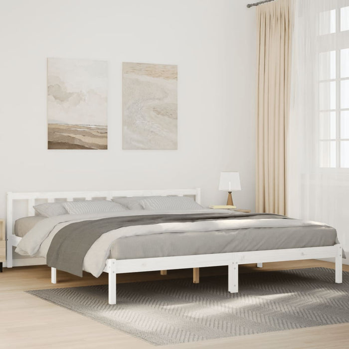 Cadru pat foarte lung fără saltea alb 200x220 cm lemn masiv pin - WALTI WALTI