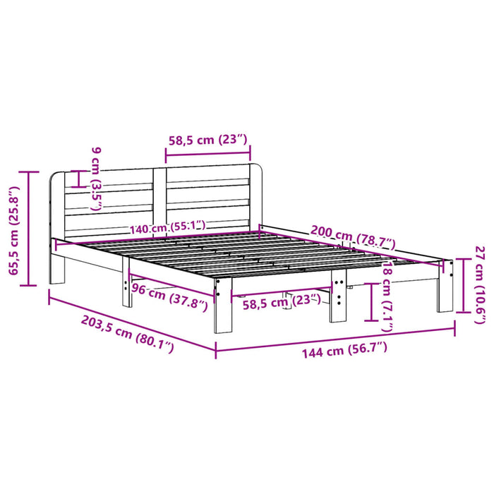 Cadru de pat fără saltea, maro ceruit 140x200 cm lemn masiv pin - WALTI WALTI