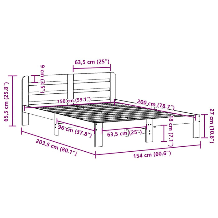 Cadru de pat fără saltea, maro ceruit 150x200 cm lemn masiv pin - WALTI WALTI