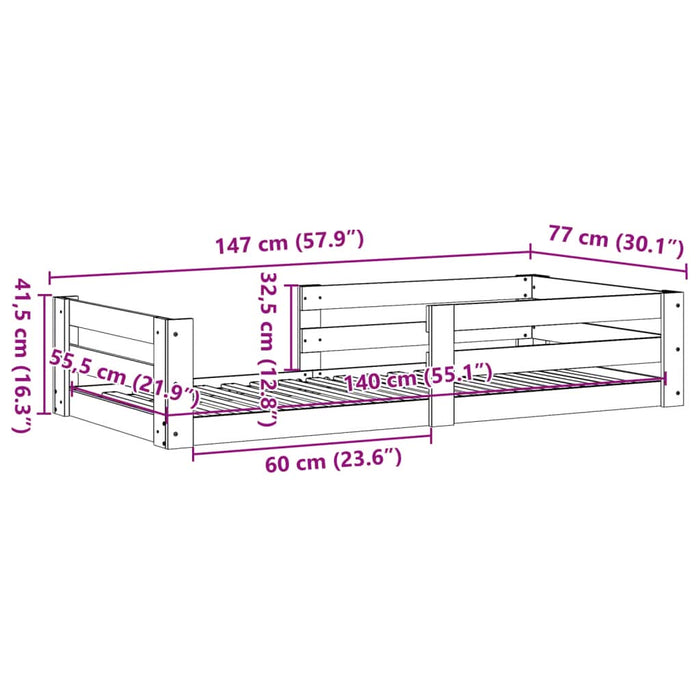 Cadru de pat fără saltea 70x140 cm lemn masiv pin - WALTI WALTI