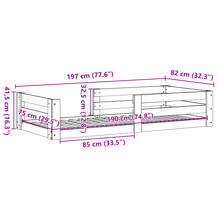 Cadru pat fără saltea, maro ceruit, 75x190 cm, lemn masiv pin WALTI