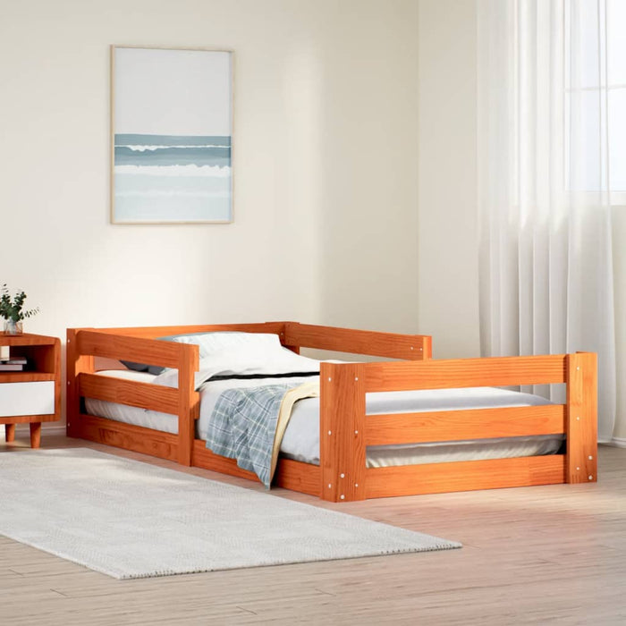 Cadru pat fără saltea, maro ceruit, 75x190 cm, lemn masiv pin WALTI