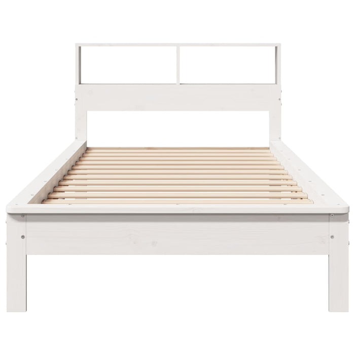 Pat cu bibliotecă fără saltea, alb, 90x190 cm, lemn masiv pin - WALTI WALTI