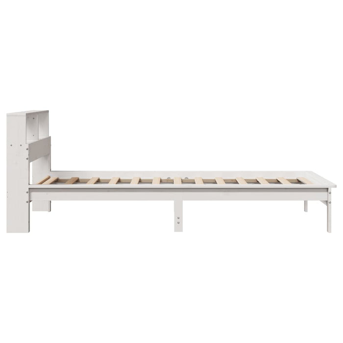 Pat cu bibliotecă fără saltea, alb, 90x190 cm, lemn masiv pin - WALTI WALTI