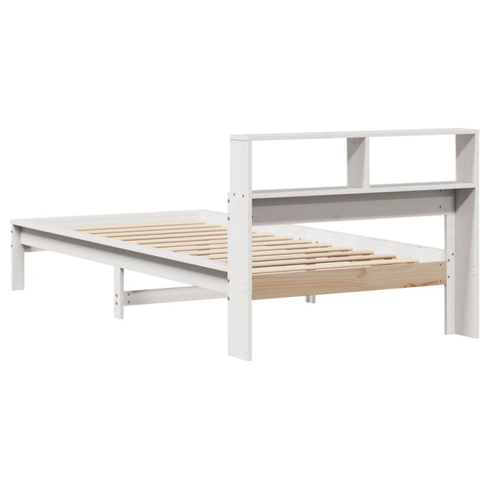 Pat cu bibliotecă fără saltea, alb, 90x190 cm, lemn masiv pin - WALTI WALTI