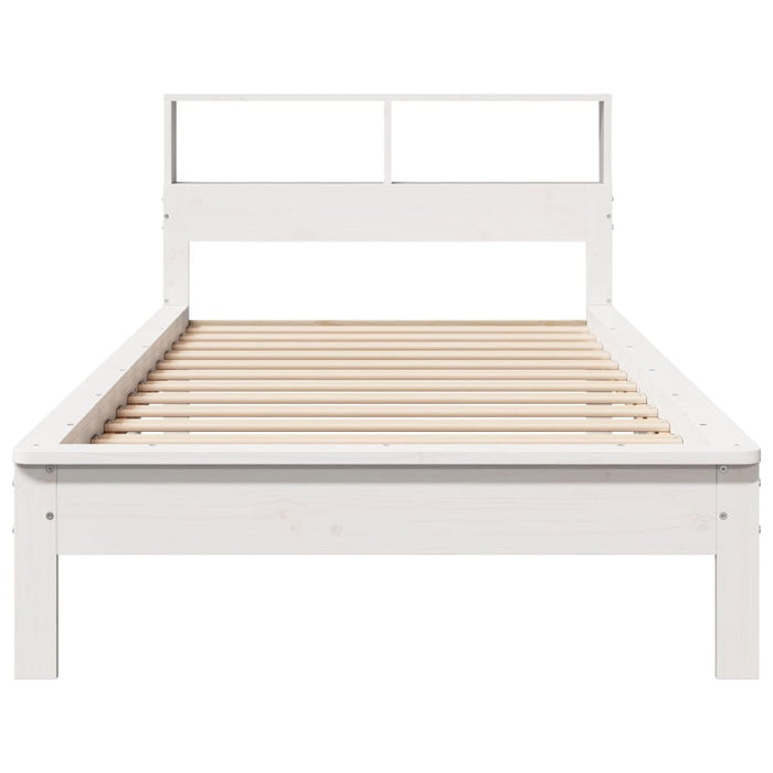 Pat cu bibliotecă fără saltea, alb, 75x190 cm, lemn masiv pin - WALTI WALTI