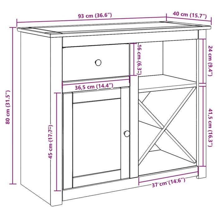 Dulap cu sertar Panama, 93x40x80 cm, lemn masiv de pin - WALTI WALTI