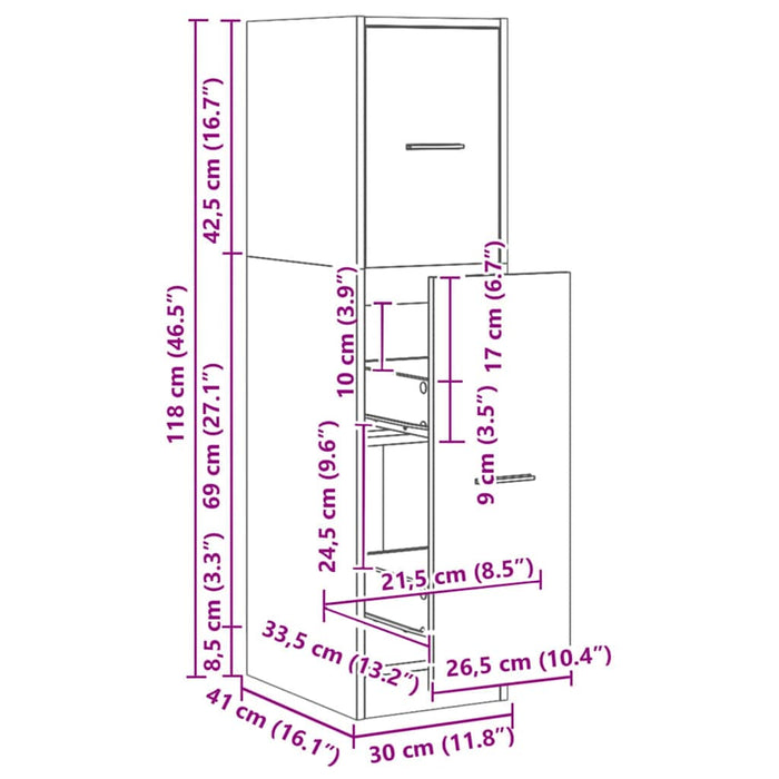 Dulap farmacie, stejar artizanal, 30x41x118 cm, lemn prelucrat - WALTI WALTI
