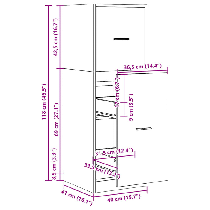 Dulap de farmacie, sonoma gri, 40x41x118 cm, lemn prelucrat - WALTI WALTI