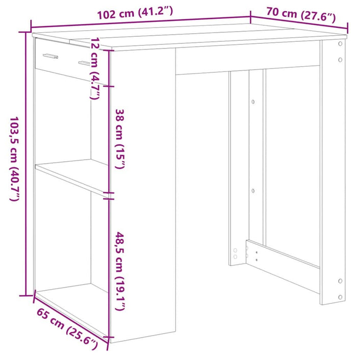 Masă de bar, stejar fumuriu, 102x70x103,5 cm, lemn prelucrat - WALTI WALTI