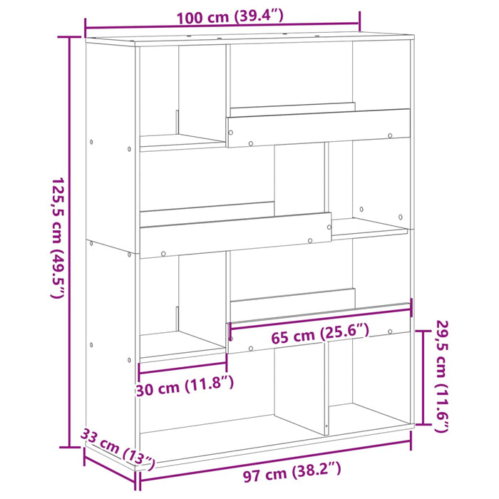 Bibliotecă, gri beton, 100x33x125,5 cm, lemn prelucrat - WALTI WALTI