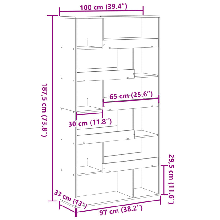 Bibliotecă, gri beton, 100x33x187,5 cm, lemn prelucrat - WALTI WALTI