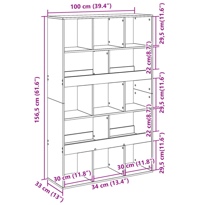 Bibliotecă, gri beton, 100x33x156,5 cm, lemn prelucrat - WALTI WALTI