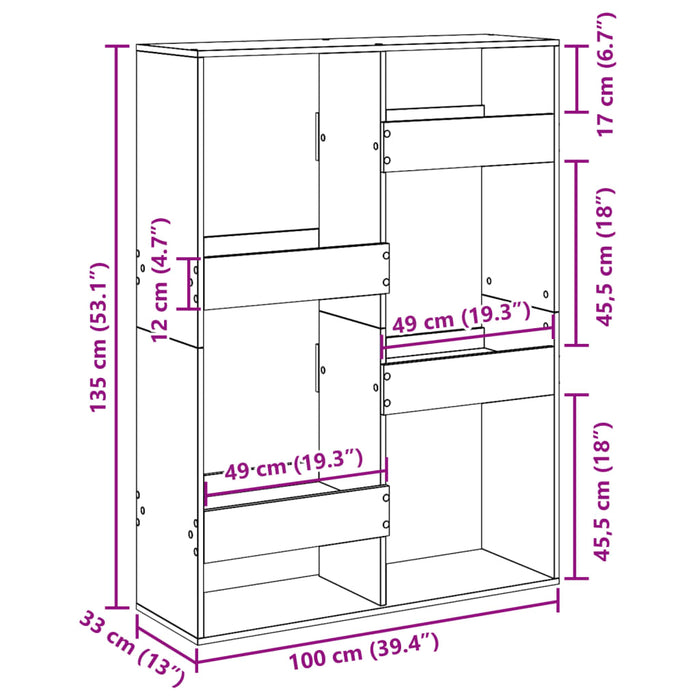 Bibliotecă, gri beton, 100x33x135 cm, lemn prelucrat - WALTI WALTI