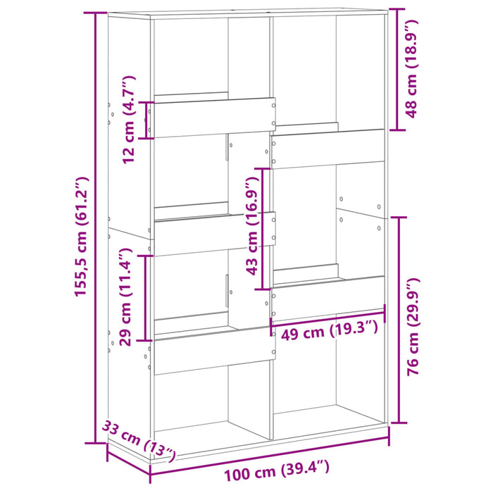 Bibliotecă, gri beton, 100x33x155,5 cm, lemn prelucrat - WALTI WALTI