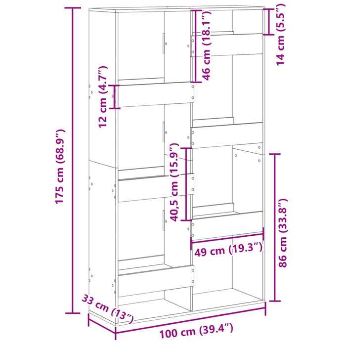 Bibliotecă, gri beton, 100x33x175 cm, lemn prelucrat - WALTI WALTI